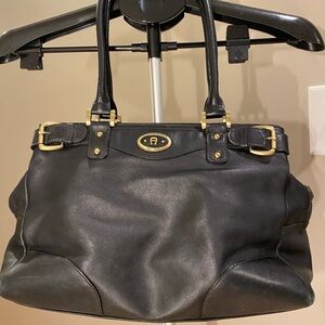 Etienne Aigner handbag is a classic black leather satchel gold hardware